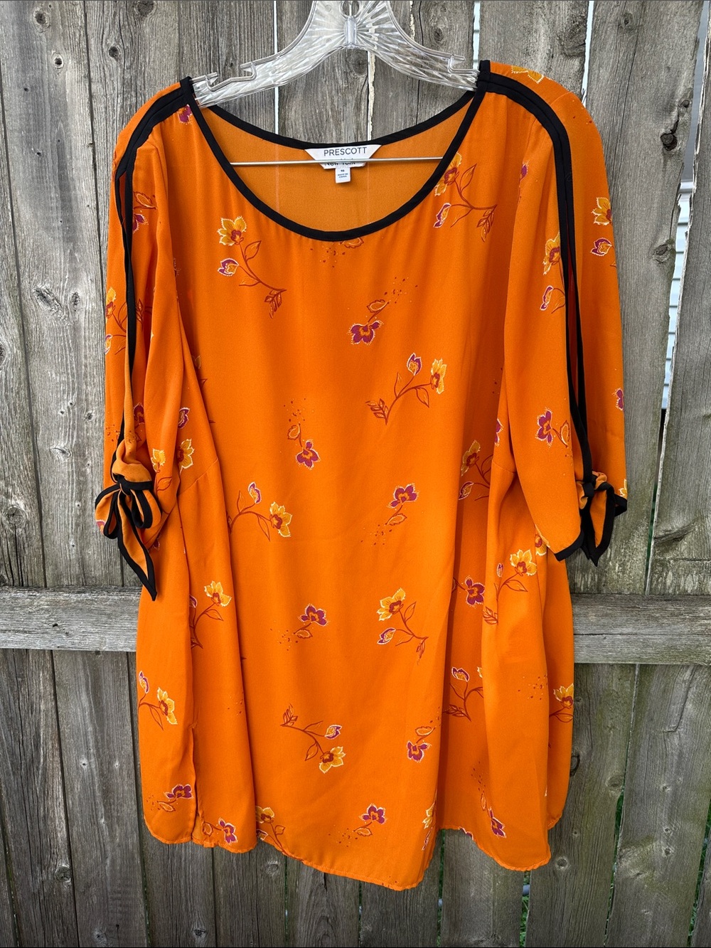 Scott Orange Floral Tunic with Dark Navy/Black Trim and Sleeve Ties
